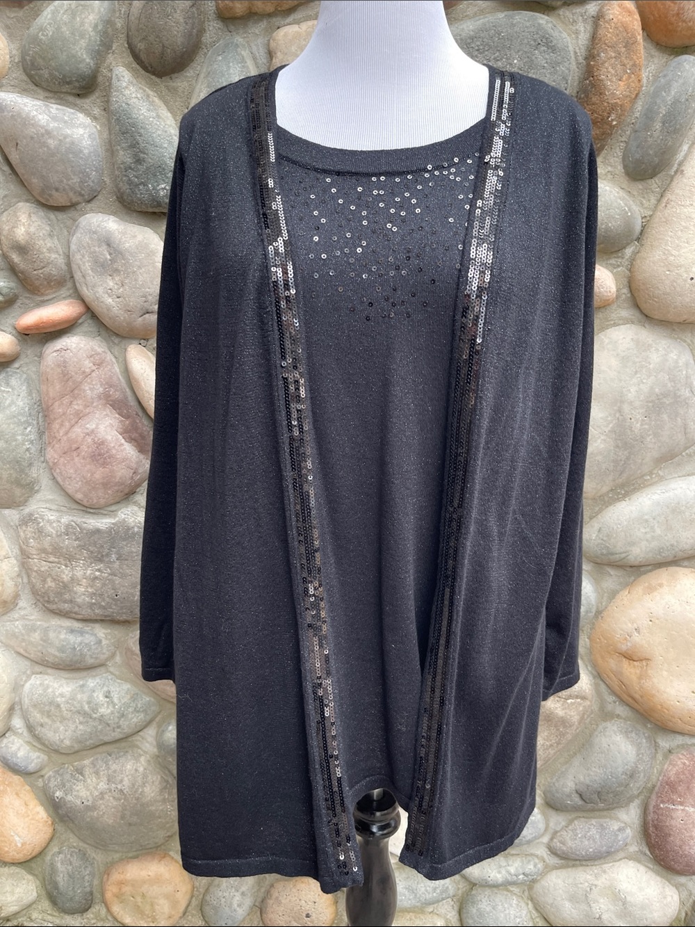 Catherine’s Black Sequin Embellished Two in One Metallic Tunic OX